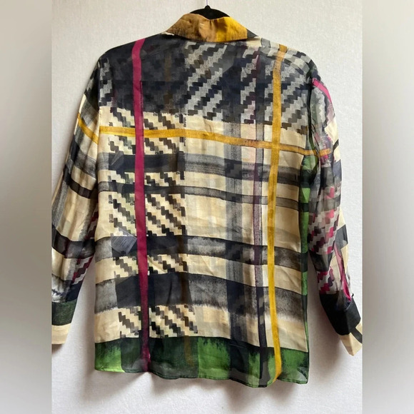 Luisa Cerano 100% Silk colour block checkered blouse Sz 6 - Picture 4 of 11